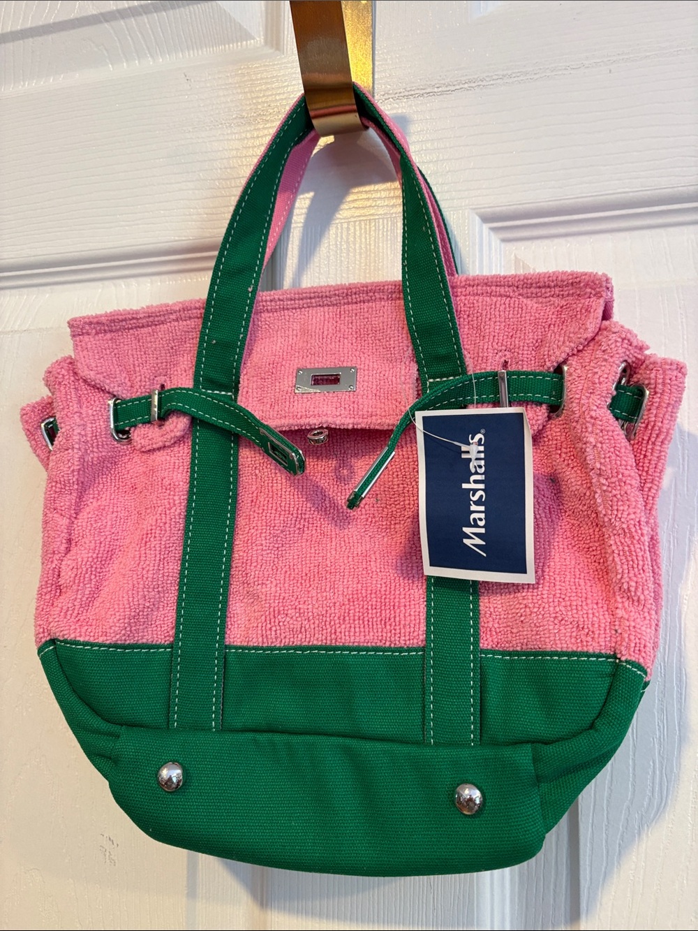 BNWT SUNWIN Viral TERRY BOATKIN STYLE Small Bag in Pink and Green